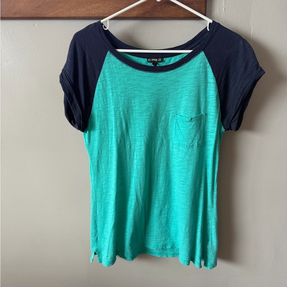 Express Teal and Black Short Sleeve Tee